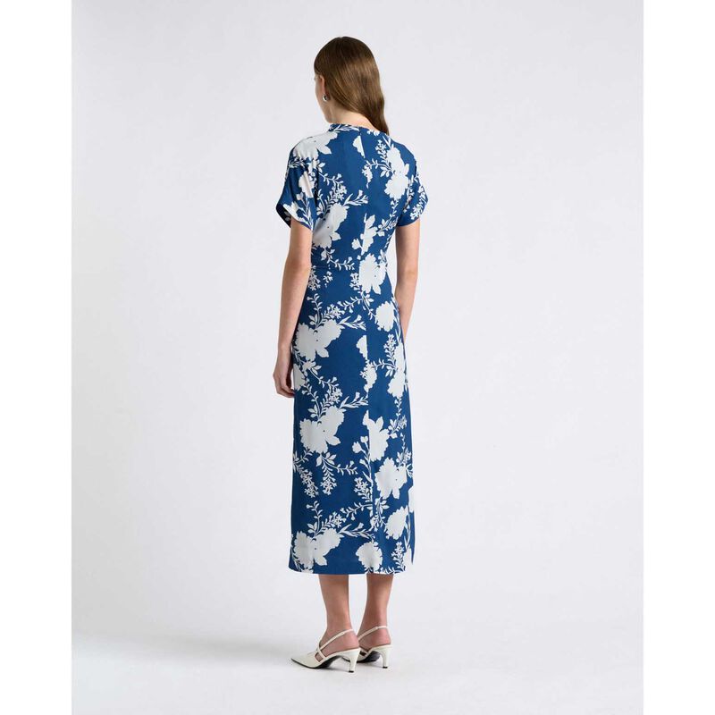 Cue Blue Shadow Floral Draped Midi Dress image number 1